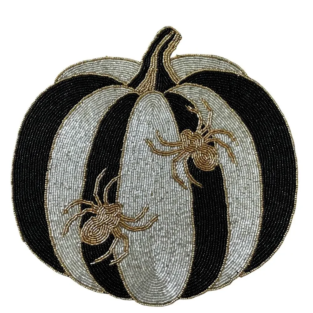 Christian Siriano Halloween Pumpkin w/ Spiders Beaded Placemat Charger 14in NEW